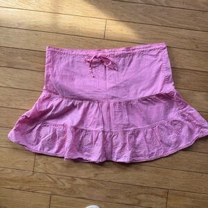 Y2K Pink Embroidered Tiered Mini Skirt Cottagecore